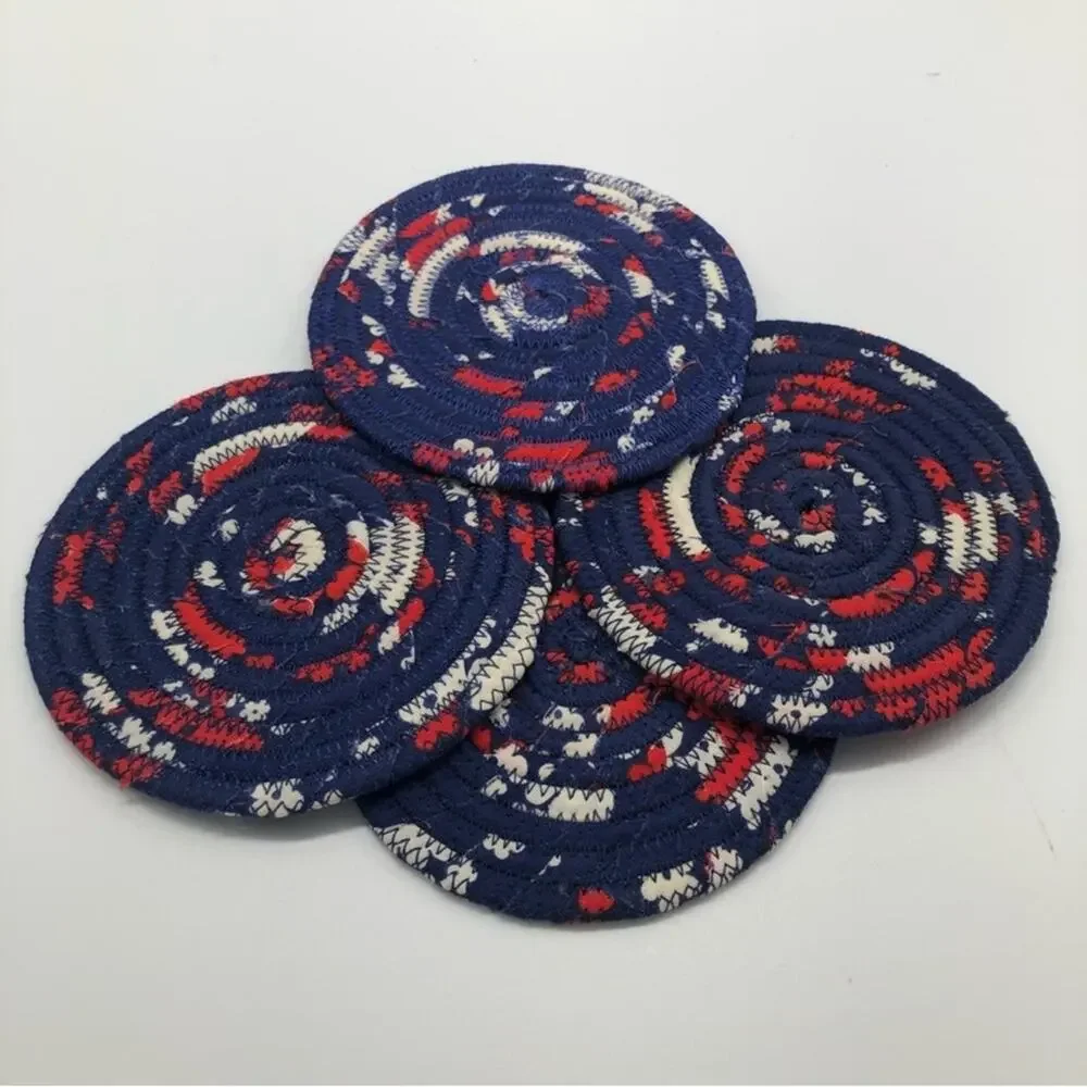 Handmade Blue Red and White Coasters. One of a kind! Unique!